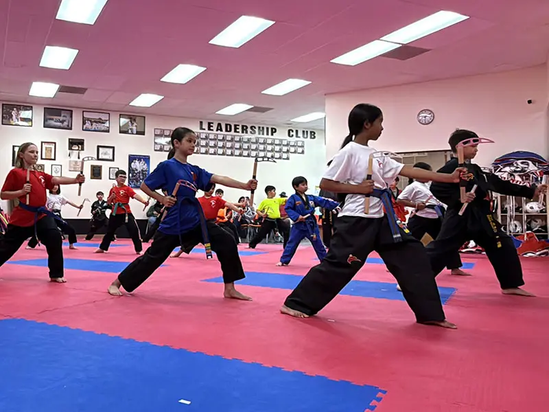 Student kicking a target pad